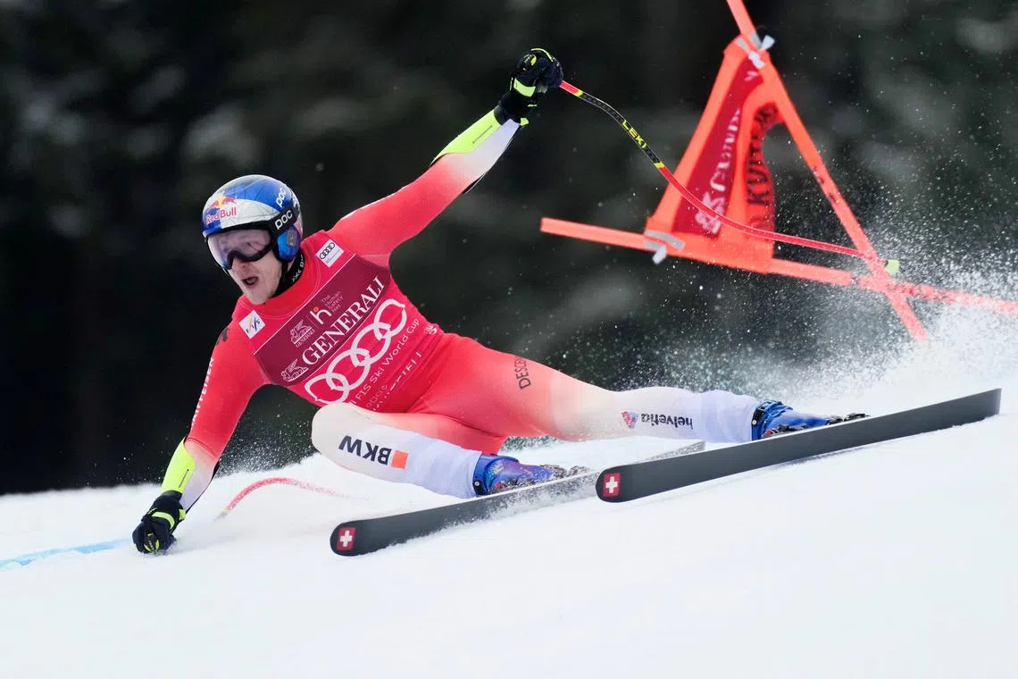 Alpine Skiing - FIS Alpine Ski World Cup - Men's Super G - Kvitfjell, Norway - March 9, 2025 Switzerland's Marco Odermatt in action during the men's Super G Cornelius Poppe/NTB via REUTERS