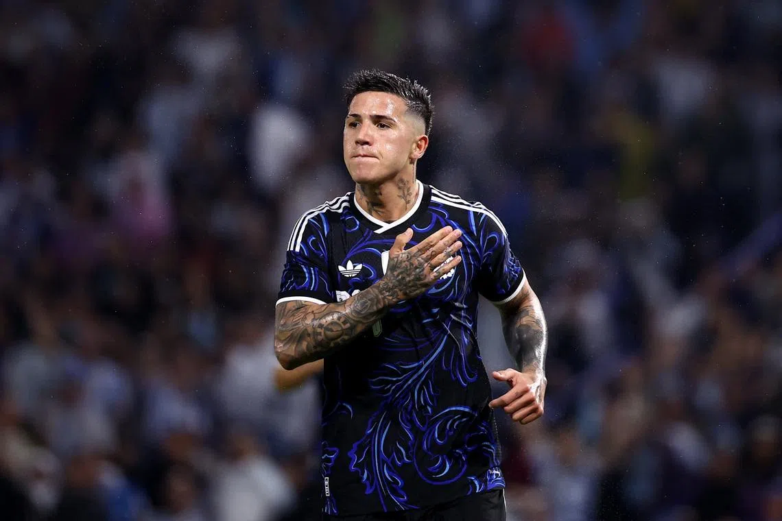 Soccer Football - International Friendly - Argentina v Mauritania - Estadio La Bombonera, Buenos Aires, Argentina - March 27, 2026 Argentina's Enzo Fernandez celebrates scoring their first goal REUTERS/Agustin Marcarian