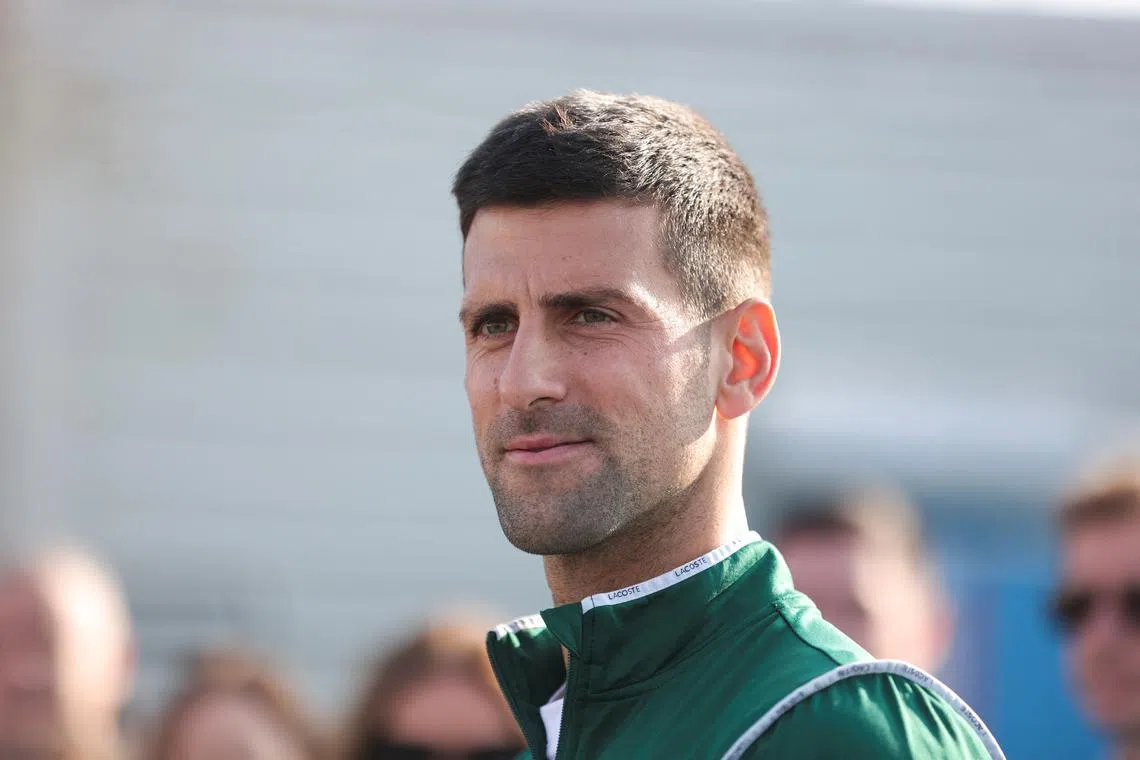 FILE PHOTO: Novak Djokovic speaks during a news conference in Belgrade, Serbia February 22, 2023. REUTERS/Zorana Jevtic/File Photo