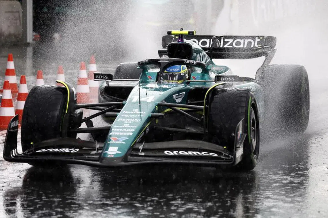 Formula One F1 - Dutch Grand Prix - Circuit Zandvoort, Zandvoort, Netherlands - August 27, 2023 Aston Martin's Fernando Alonso as the race is delayed under red flag conditions Pool via REUTERS/Simon Wohlfahrt