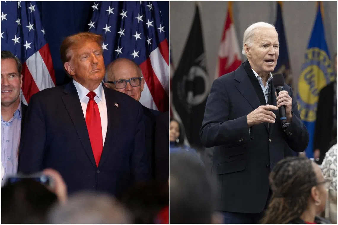 US President Joe Biden (right) and Republican former President Trump had been expected to easily win their separate party primaries.