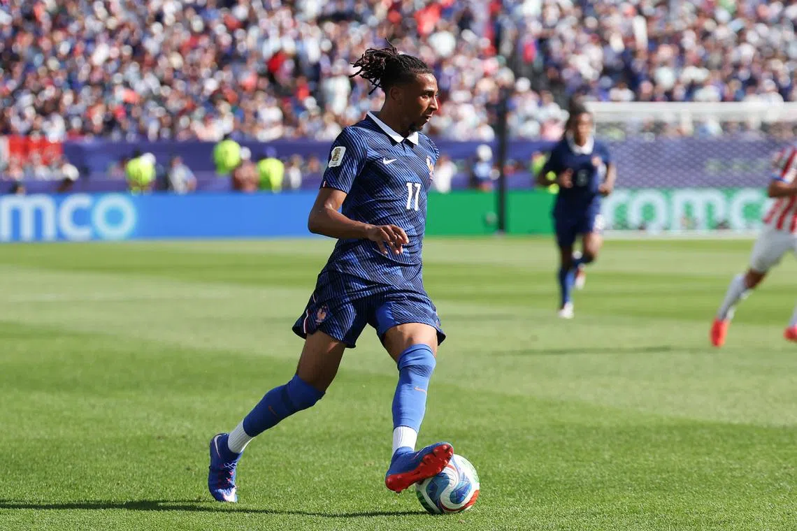 Jul 4, 2026; Philadelphia, Pennsylvania, USA; France forward Michael Olise (11) in action against Paraguay during a Round of 16 match in the 2026 FIFA World Cup at Philadelphia Stadium. Mandatory Credit: Bill Streicher-Imagn Images