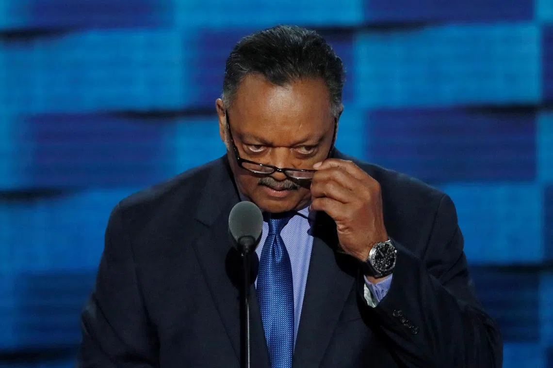 FILE PHOTO: Civil rights leader Reverend Jesse Jackson speaks during the third day of the Democratic National Convention in Philadelphia, Pennsylvania, U.S. July 27, 2016. REUTERS/Mike Segar/File Photo
