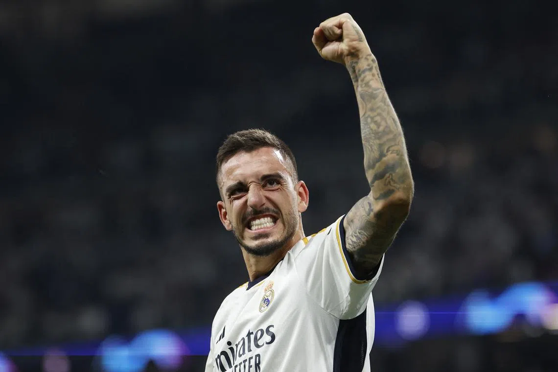 Soccer Football - Champions League - Semi Final - Second Leg - Real Madrid v Bayern Munich - Santiago Bernabeu, Madrid, Spain - May 8, 2024  Real Madrid's Joselu celebrates after the match REUTERS/Juan Medina