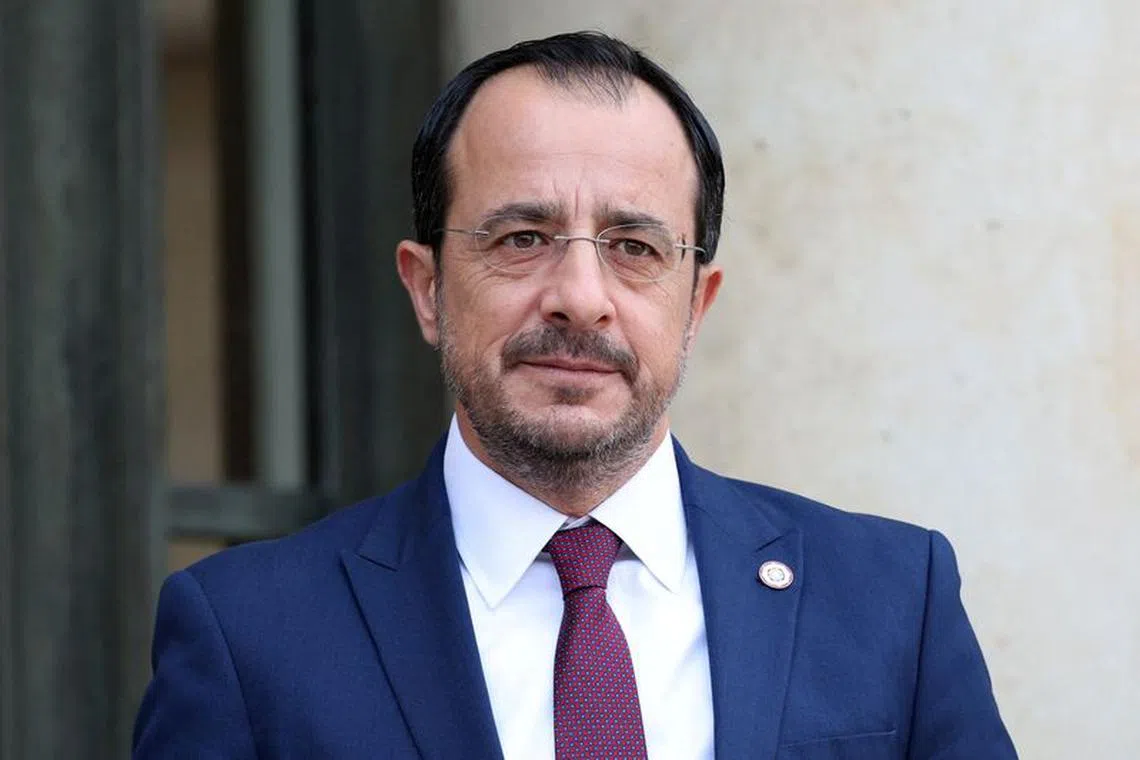 FILE PHOTO: Cyprus President Nikos Christodoulides arrives to attend an international humanitarian conference for the people of Gaza at the Elysee Palace in Paris, France, November 9, 2023. REUTERS/Claudia Greco/File photo