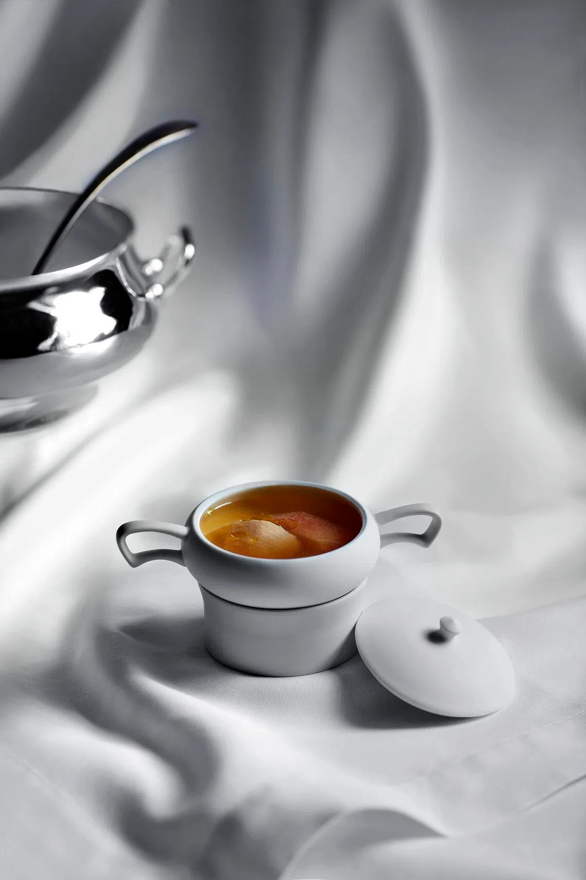 Chef Andre Chiang’s version of the hotel’s Turtle Soup does not have turtle in it.