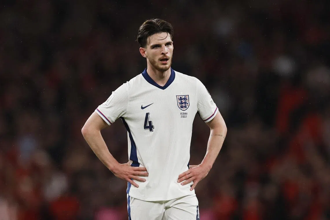 Soccer Football - World Cup - European Qualifiers - Group K - England v Albania - Wembley Stadium, London, Britain - March 21, 2025 England's Declan Rice Action Images via Reuters/Andrew Couldridge