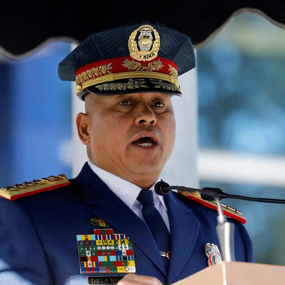 FILE PHOTO: Philippine National Police chief Ronald Dela Rosa speaks during the founding anniversary of the Philippine National Police celebration at Camp Crame, in Quezon city Metro Manila, Philippines February 6, 2017.    REUTERS/Erik De Castro/File Photo