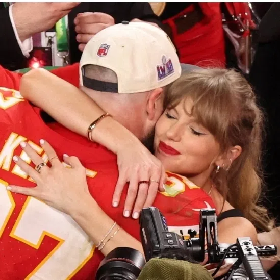(Clockwise from left) Jessica Sanchez, wife of Jeff Bezos, Travis Kelce with Taylor Swift and Georgina Rodriguez, engaged to Cristiano Ronaldo.
