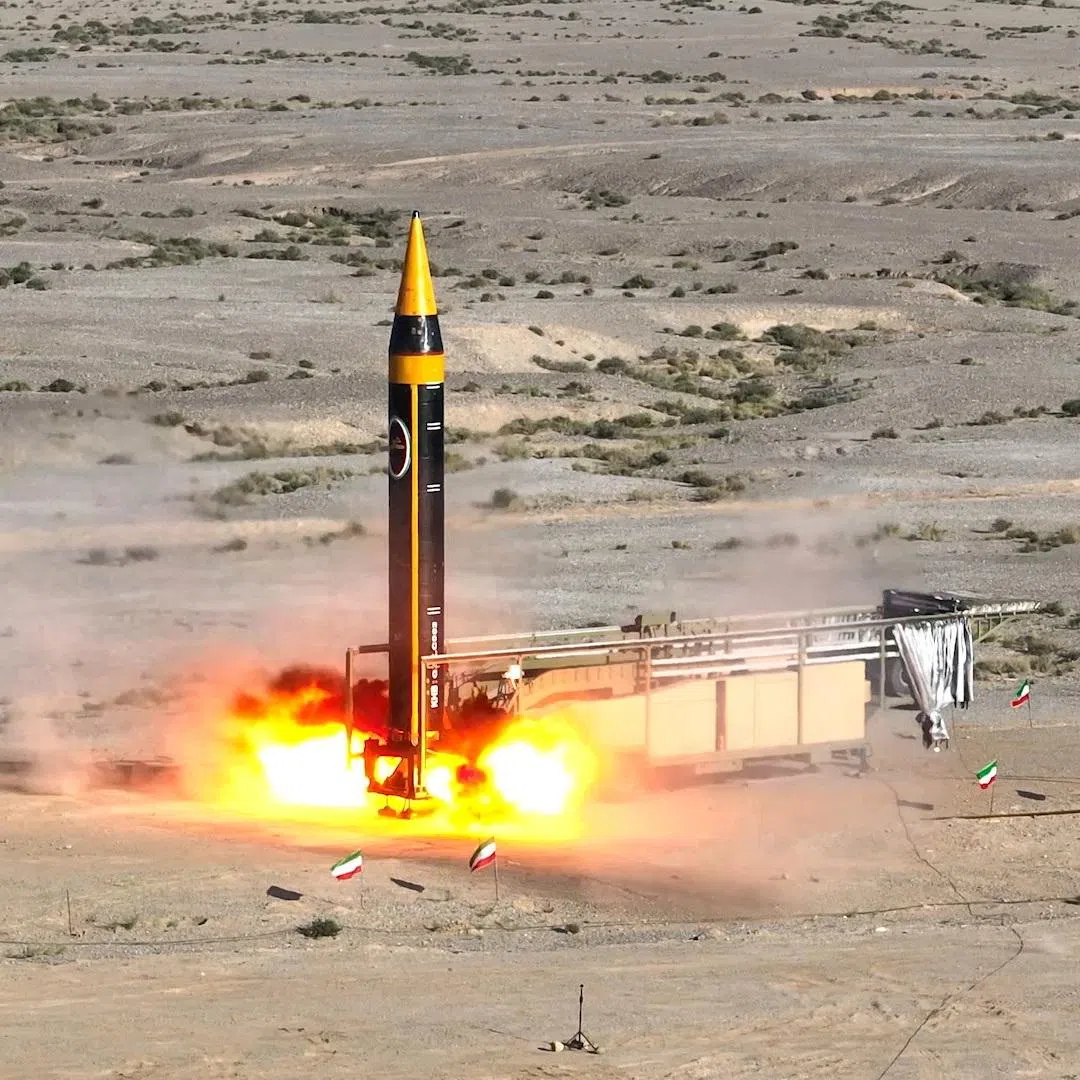 A new surface-to-surface 4th generation Khorramshahr ballistic missile called Khaibar with a range of 2,000 km is launched at an undisclosed location in Iran, in this picture obtained on May 25, 2023. Iran's Ministry of Defence/WANA (West Asia News Agency)/Handout via REUTERS