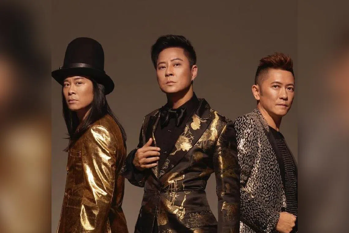 Cantopop group Grasshopper, comprising (from left) Calvin Choy, Remus Choy and Edmond So, last performed in Singapore in 2017. 