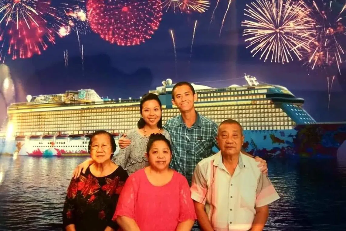 sscare22 - Ms Crystal Lee, 34, with her family. Ms Lee's caregiving responsibilities started at the age of 13, when her late father was diagnosed with cancer. Credit: Crystal Lee