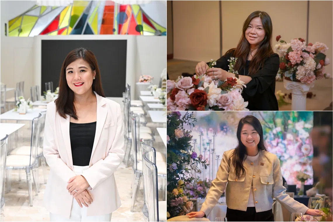 (Clockwise from left) Manna Weddings founder Belicia Tan, Rosette Designs and Co founder Hellen Lie and The Wedding Entourage senior wedding planner Leong Pei Yen.