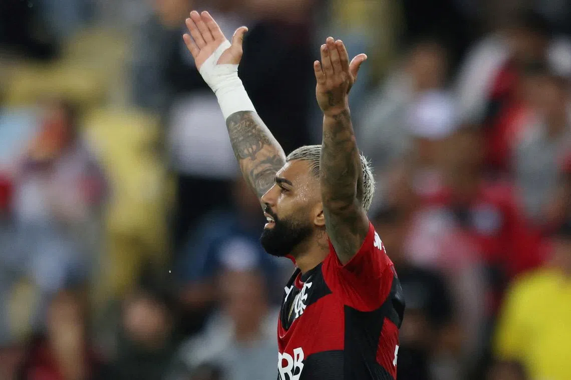 FILE PHOTO: Soccer Football - Brasileiro Championship - Flamengo v Internacional - Estadio Maracana, Rio de Janeiro, Brazil - August 26, 2023 Flamengo's Gabriel 'Gabigol' Barbosa reacts REUTERS/Sergio Moraes/File Photo