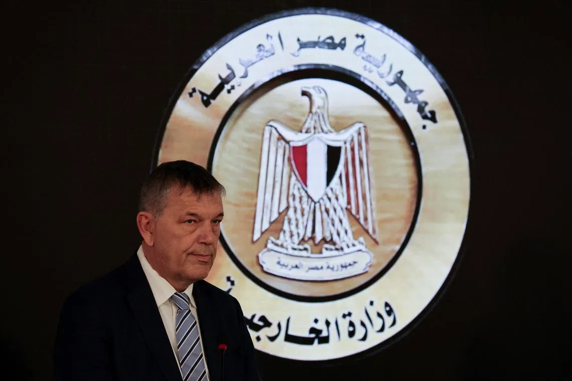 United Nations Relief and Works Agency for Palestine Refugees (UNRWA) Commissioner-General Philippe Lazzarini looks on as he speaks to the media, amid the conflict between Israel and the Palestinian Islamist group Hamas, in Cairo, Egypt, March 18, 2024. REUTERS/Mohamed Abd El Ghany