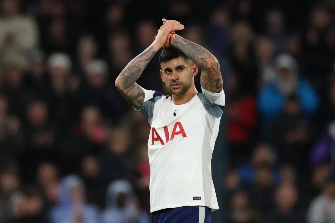 Soccer Football - Premier League - Tottenham Hotspur v Brentford - Tottenham Hotspur Stadium, London, Britain - December 6, 2025 Tottenham Hotspur's Cristian Romero after being substituted Action Images via Reuters/Paul Childs