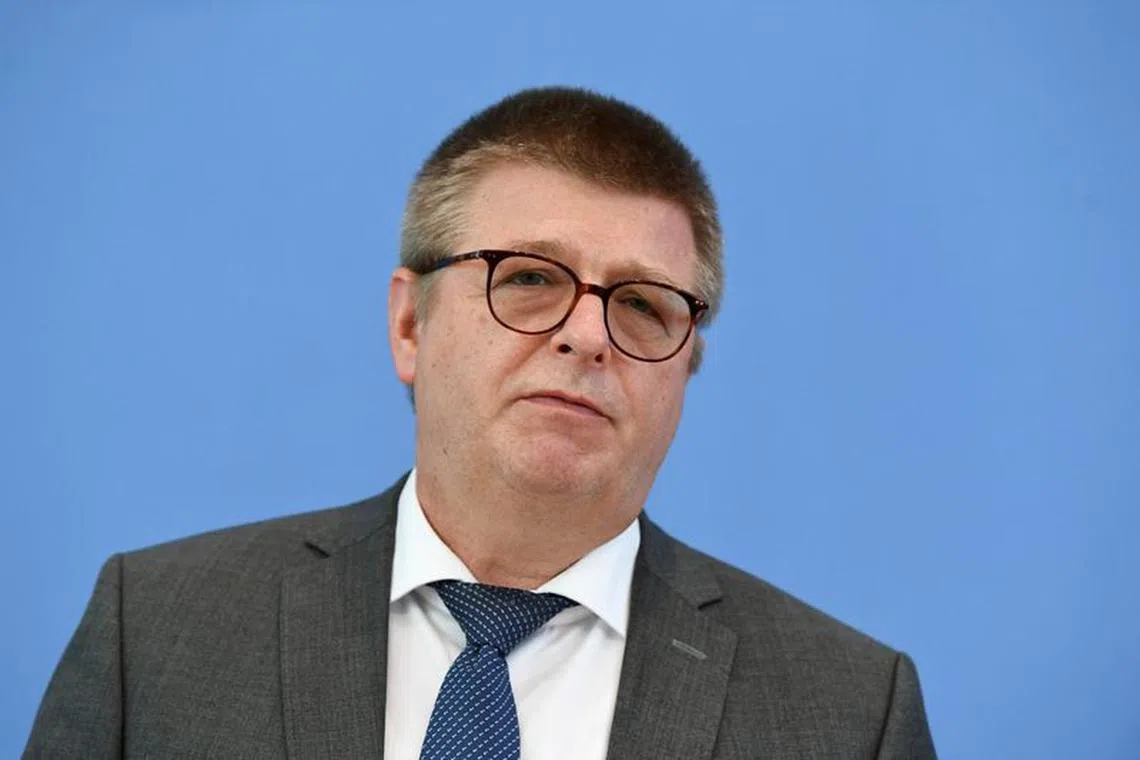 FILE PHOTO: President of the German Federal Office for the Protection of the Constitution, Thomas Haldenwang, presents the 'Constitution Protection Report 2021' together with German Interior Minister Nancy Faeser, in Berlin, Germany June 7, 2022. REUTERS/Annegret Hilse/File Photo