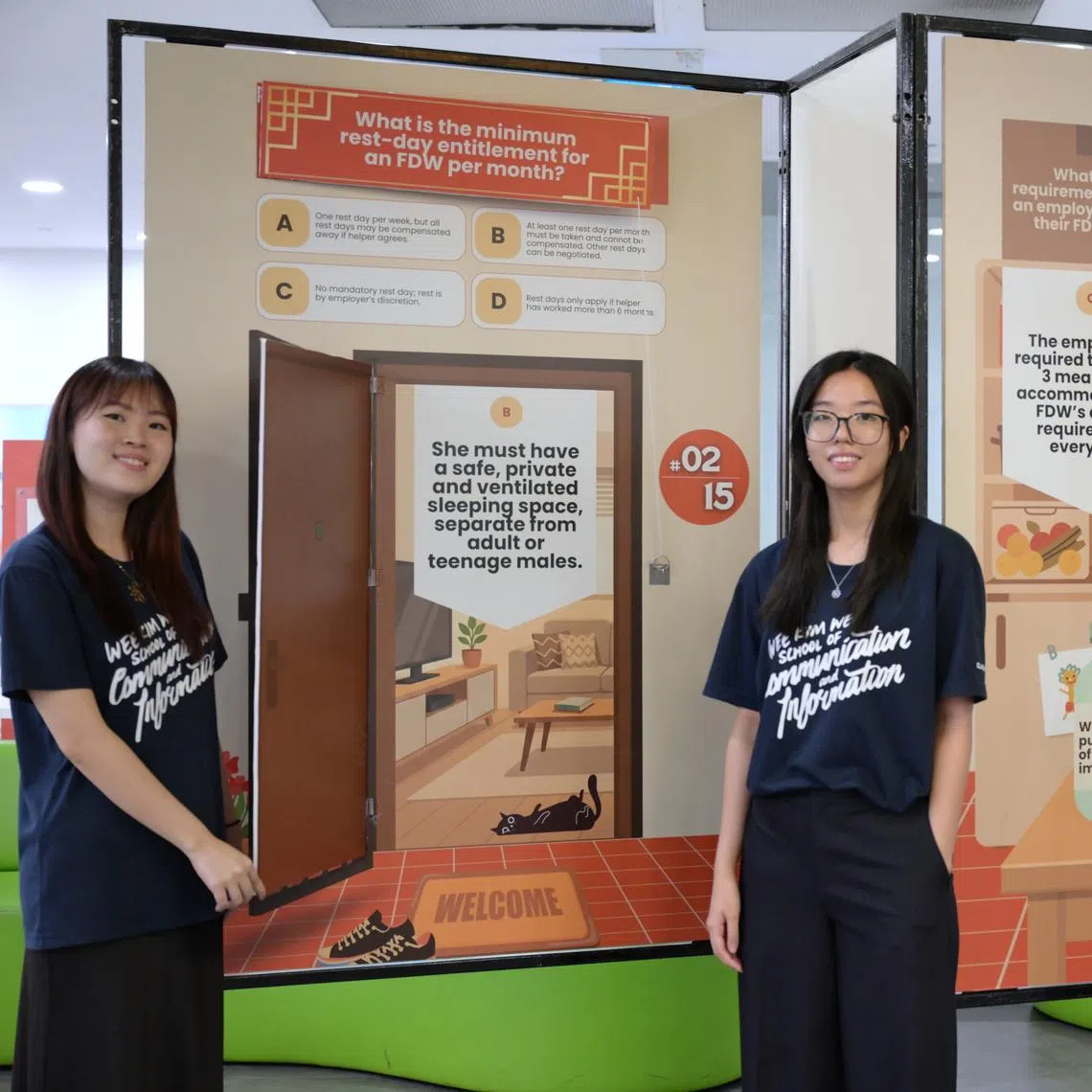 (From left) NTU students Freya Low Yi, Trinity Lim and Meg-Gayle Dean at the launch of the Maid of Honour exhibition on Jan 31.