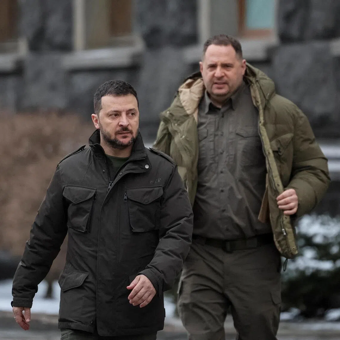 Ukrainian President Volodymyr Zelensky (left) said Mr Andriy Yermak had resigned, and that he would consider his replacement for Head of the Presidential Office on Nov 29.