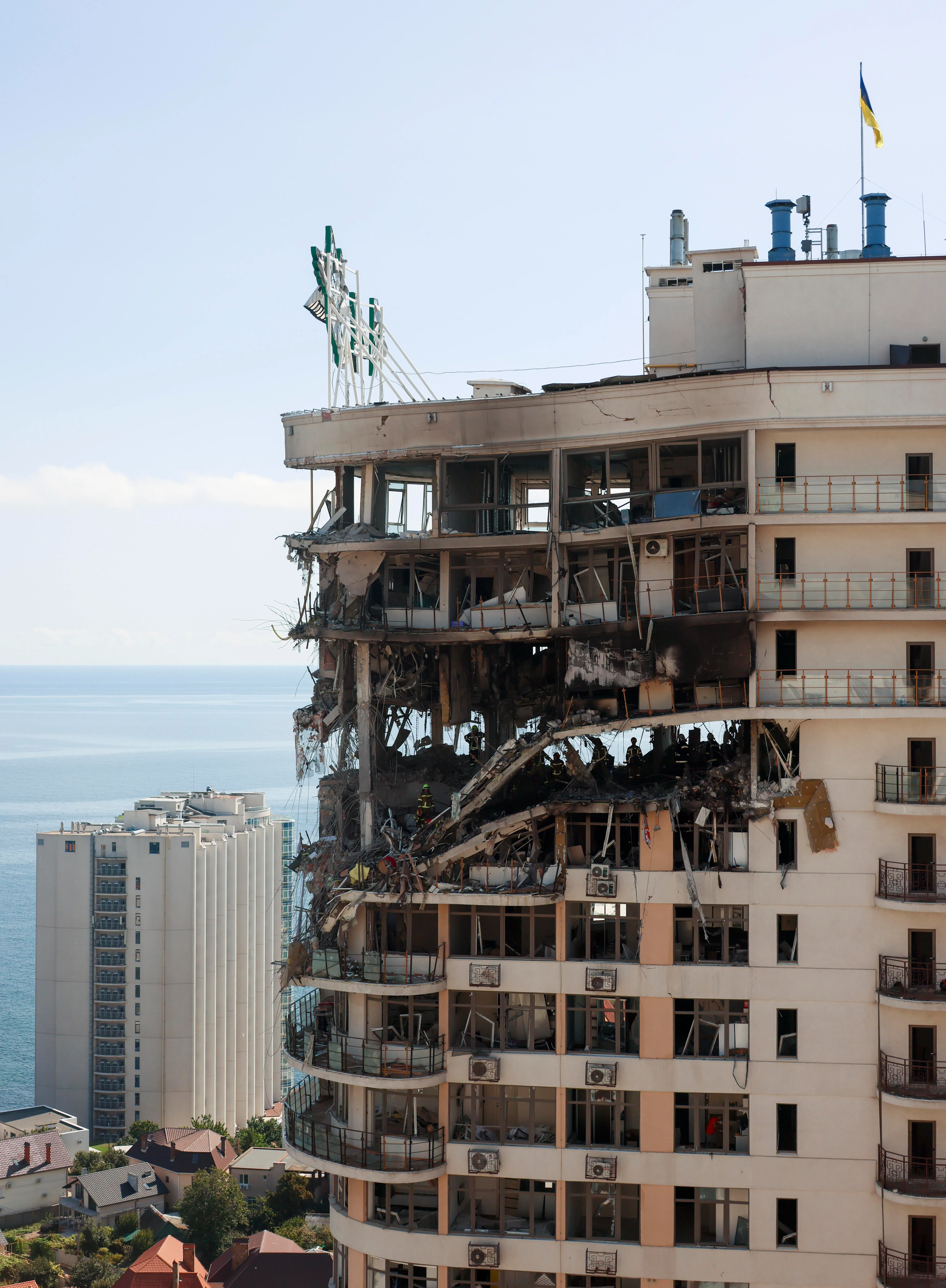 A residential building targeted by a Russian air strike, in Odesa, southern Ukraine, on Sept 12.