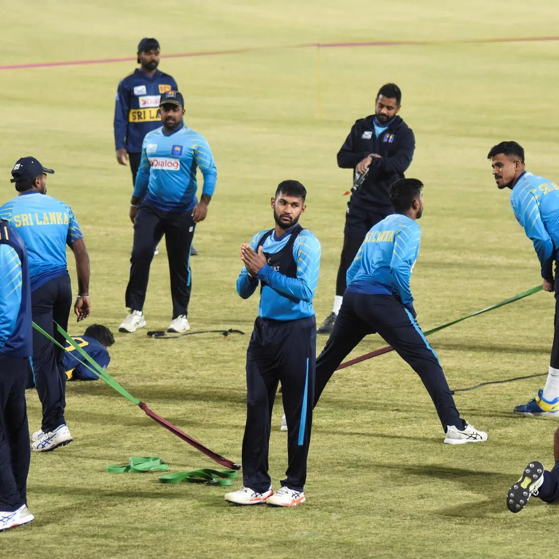 Sri Lanka's Pavan Rathnayake and other team members practising ahead of their match against Pakistan in Rawalpindi, Pakistan, on Nov 13.