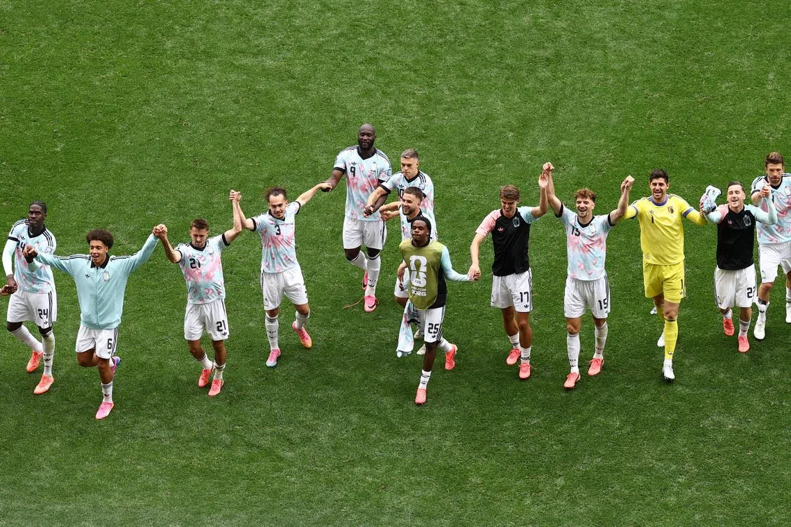 Soccer Football - FIFA World Cup 2026 - Round of 32 - Belgium v Senegal - Seattle Stadium, Seattle, Washington, U.S. - July 1, 2026 Belgium players celebrate after the match as Belgium qualify for the Round of 16 stage of the World Cup REUTERS/Lee Smith