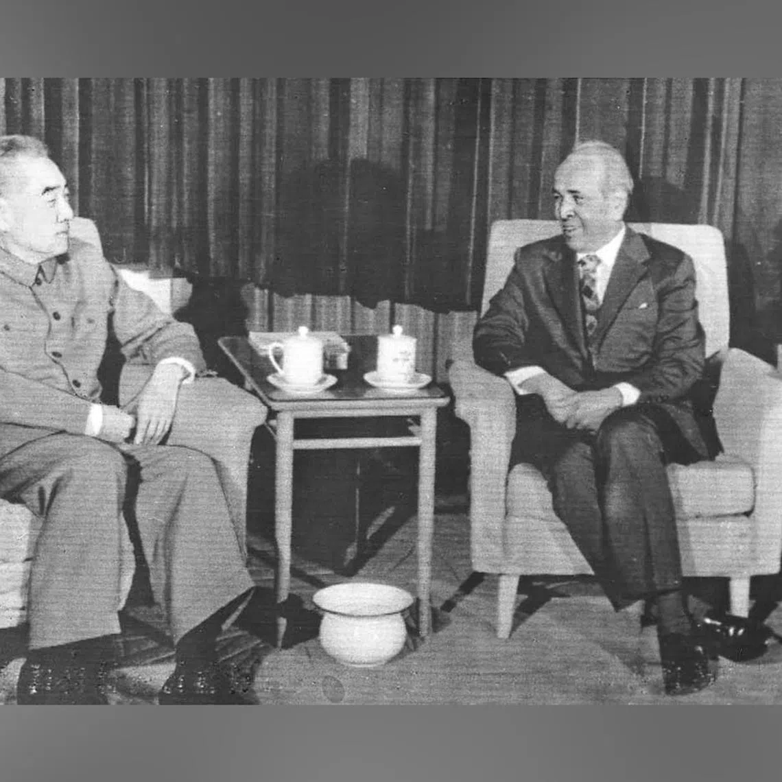 (From left) Then Chinese premier Zhou Enlai meeting Singapore's then Foreign Minister S. Rajaratnam and Senior Minister of State for Foreign Affairs Lee Khoon Choy in Beijing in 1975.