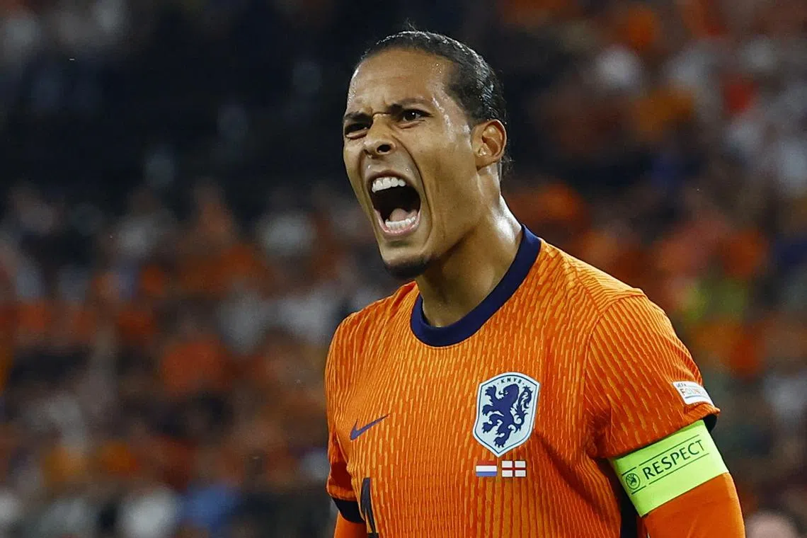 FILE PHOTO: Soccer Football - Euro 2024 - Semi Final - Netherlands v England - Dortmund BVB Stadion, Dortmund, Germany - July 10, 2024  Netherlands' Virgil van Dijk reacts REUTERS/Piroschka Van De Wouw/File photo