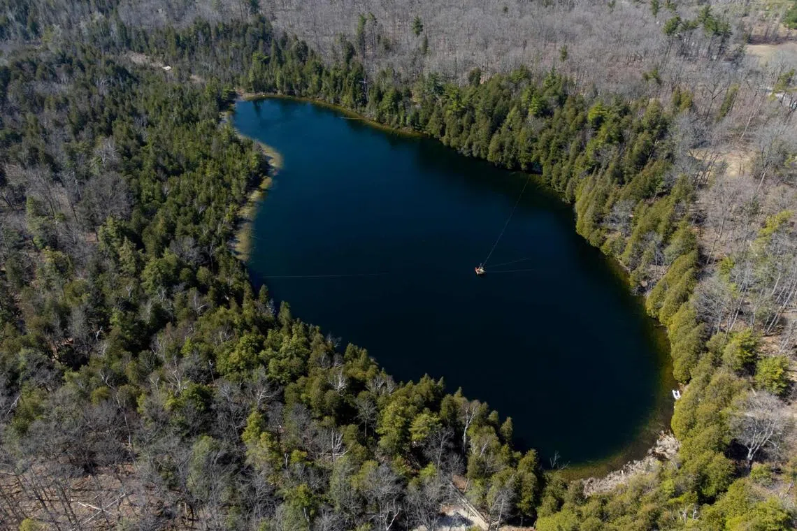 An aerial view of Crawford Lake near Milton, Ontario.