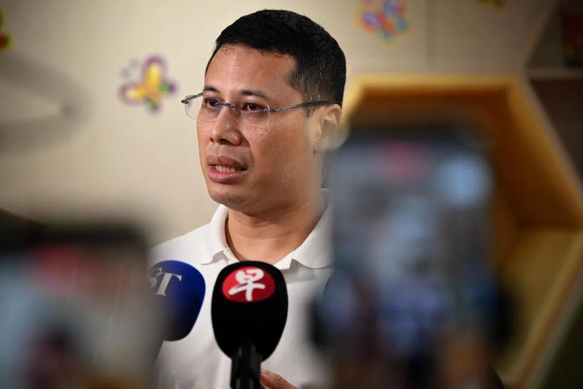 Minister for Education Desmond Lee speaking on the recommendations from MOE’s Comprehensive Action Review against Bullying at Teck Ghee Primary School on April 15.