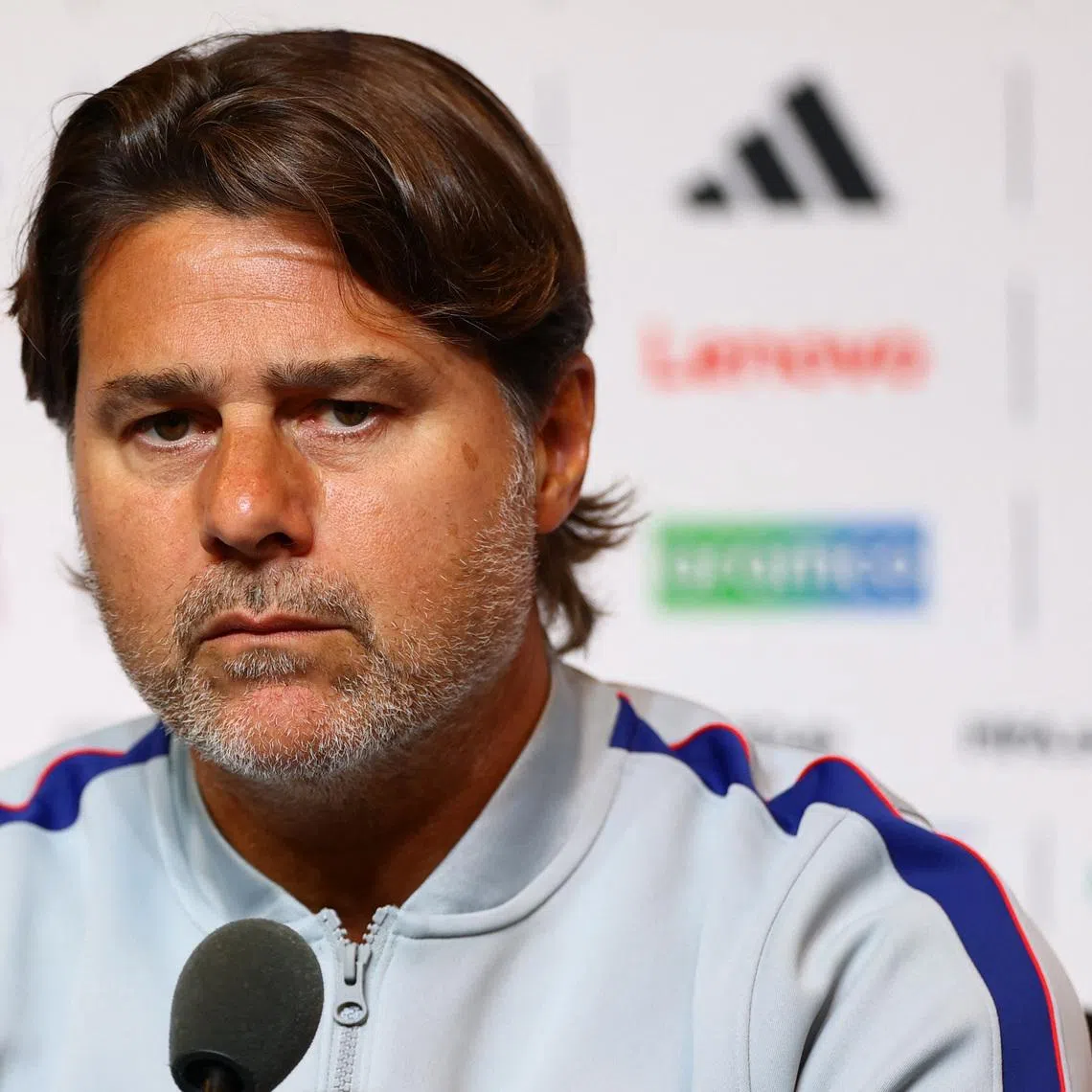 Soccer Football - FIFA World Cup 2026 - United States Press Conference - San Francisco Bay Area Stadium, Santa Clara, California, U.S. - June 30, 2026 U.S. coach Mauricio Pochettino during the press conference REUTERS/Carlos Barria
