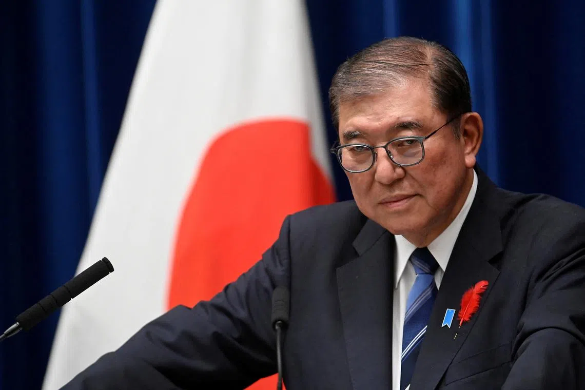 Japanese Prime Minister Shigeru Ishiba holds a press conference on October 9, 2024, at his official residence in Tokyo, Japan, after dissolving the Lower House of Parliament and proceeding for an early election on October 27.    David Mareuil/Pool via REUTERS/File Photo