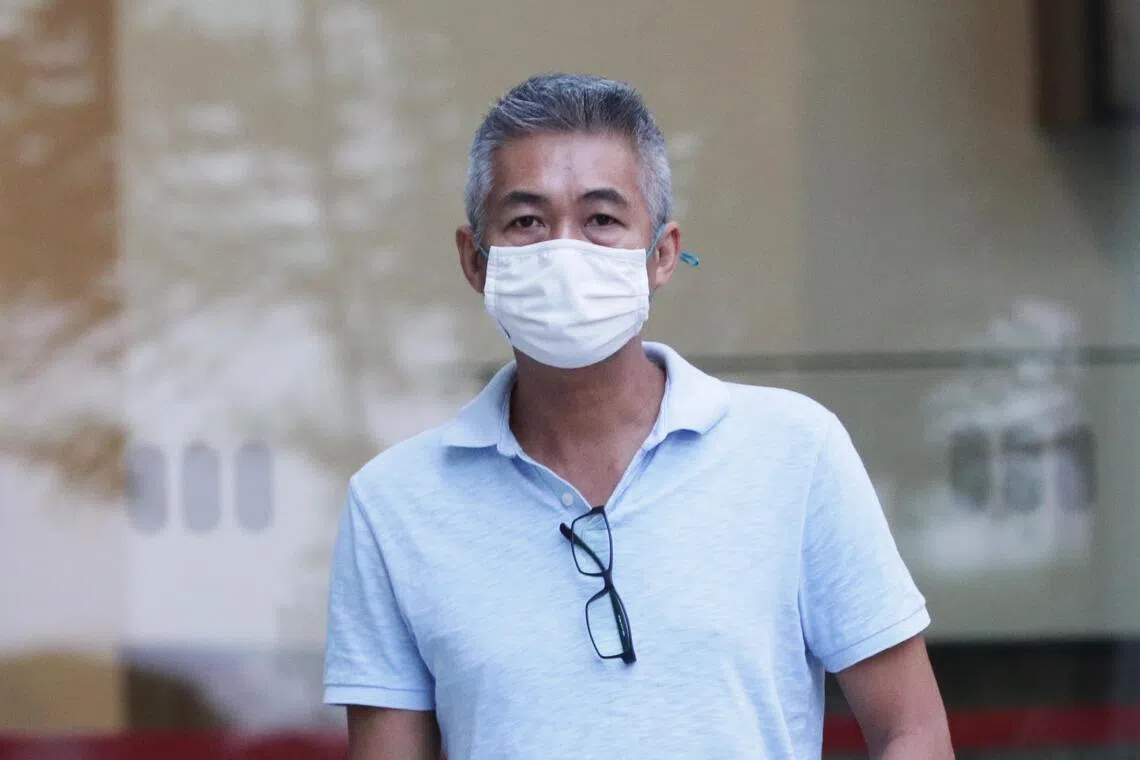 Richard Goh leaving the State Courts on 23 February 2021. He was among three former Shell Eastern Petroleum employees linked to a $200 million gas oil heist and has been charged with bribing employees of surveying companies who inspected vessels which the oil giant supplied fuel to.