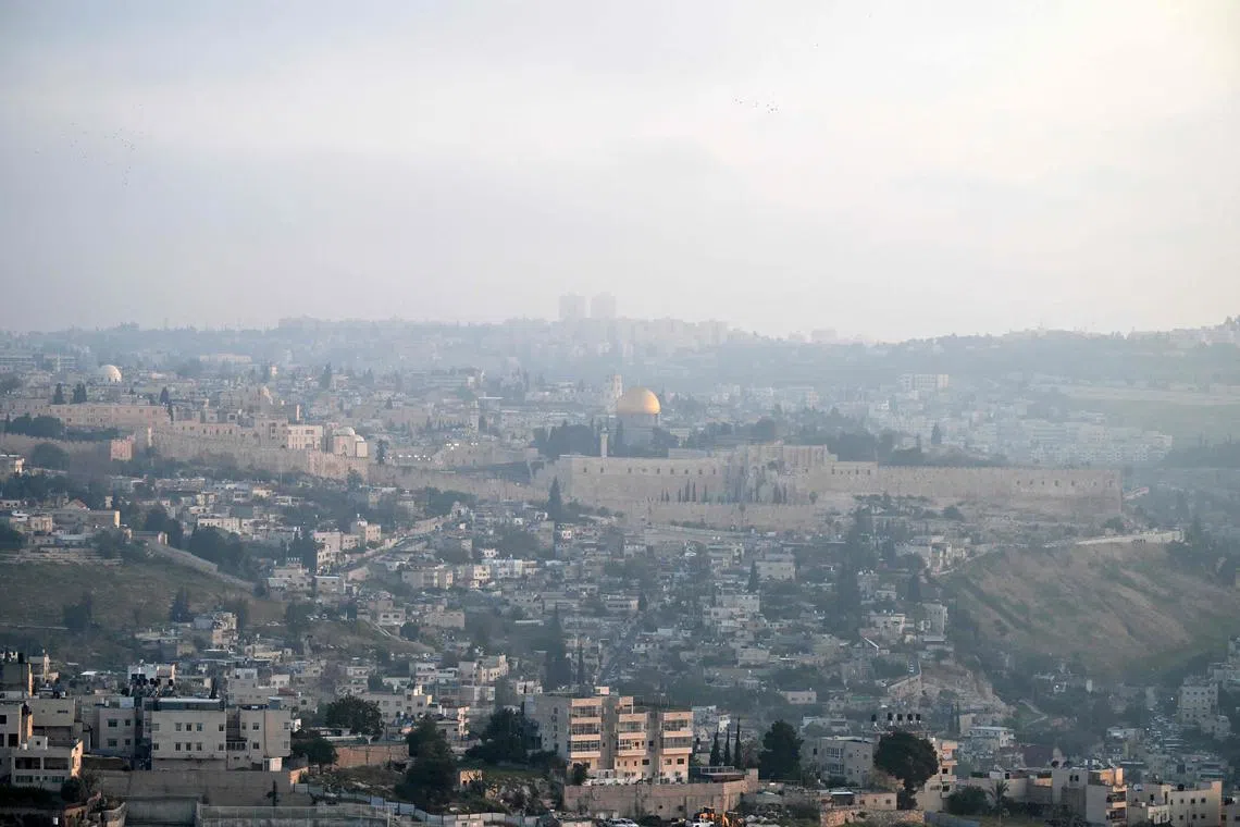 A panoramic view of Jerusalem's Old City is pictured at dawn of April 14  after Iran launched a drone and missile attack on Israel. 