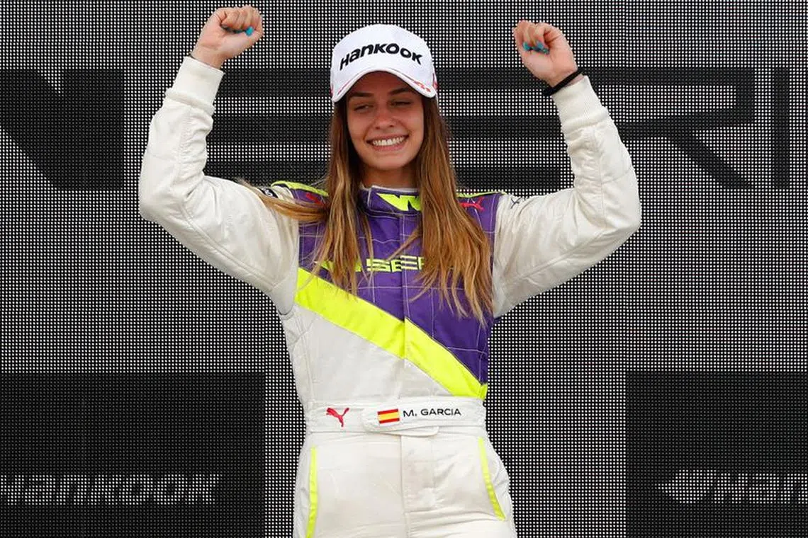 FILE PHOTO: Motorsport - W Series - Norisring - Nuremberg, Germany -  July 6, 2019   Spain's Marta Garcia celebrates winning the race REUTERS/Kai Pfaffenbach/File Photo