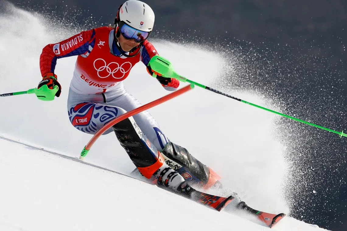 FILE PHOTO: 2022 Beijing Olympics - Alpine Skiing - Women's Slalom Run 2 - National Alpine Skiing Centre, Yanqing district, Beijing, China - February 9, 2022. Petra Vlhova of Slovakia in action. REUTERS/Christian Hartmann/ File Photo