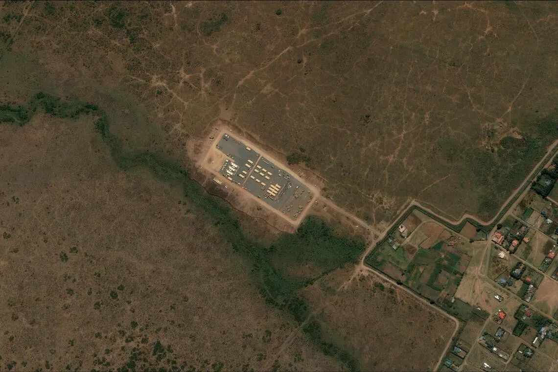 A satellite image shows tents erected at the US-backed Ebola quarantine facility at Laikipia Air Base in Laikipia County, Kenya on June 22, 2026.