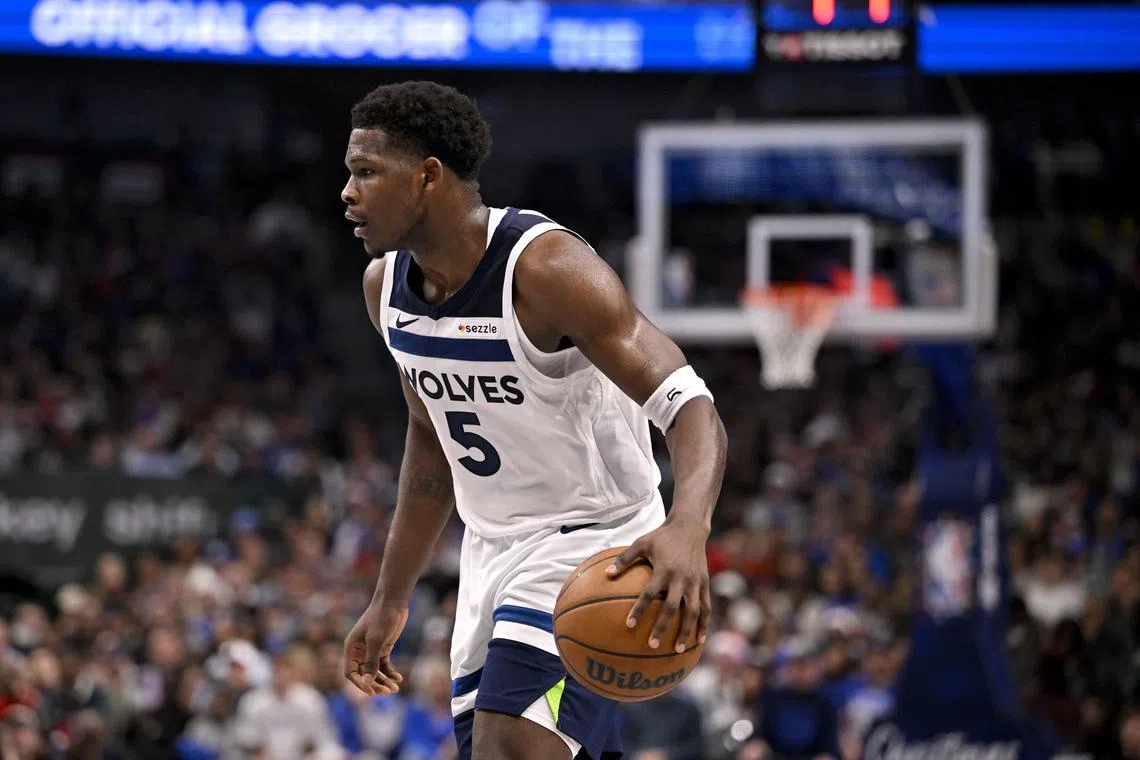 Dec 25, 2024; Dallas, Texas, USA; Minnesota Timberwolves guard Anthony Edwards (5) in action during the game between the Dallas Mavericks and the Minnesota Timberwolves at the American Airlines Center. Mandatory Credit: Jerome Miron-Imagn Images/ File Photo