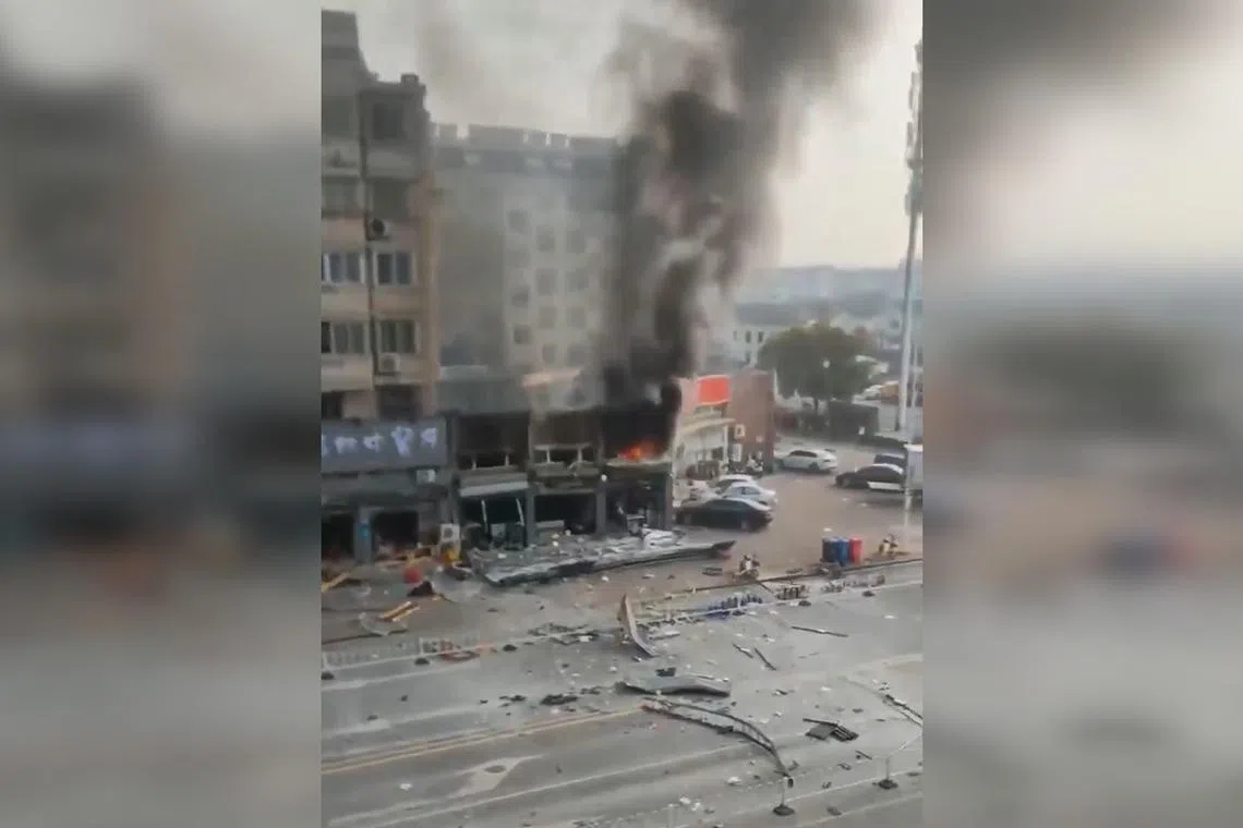 Videos online showed that the blast ripped off the facade of the eatery's building.