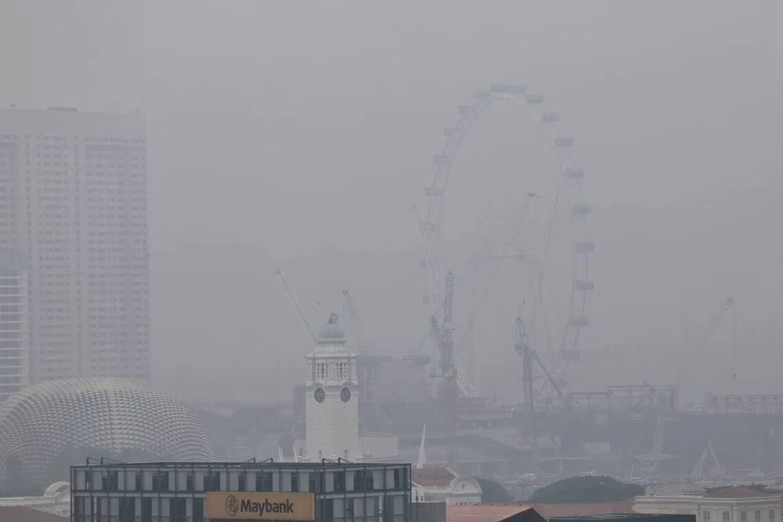 Hazy conditions seen from Chinatown at about 5pm on Sept 28.