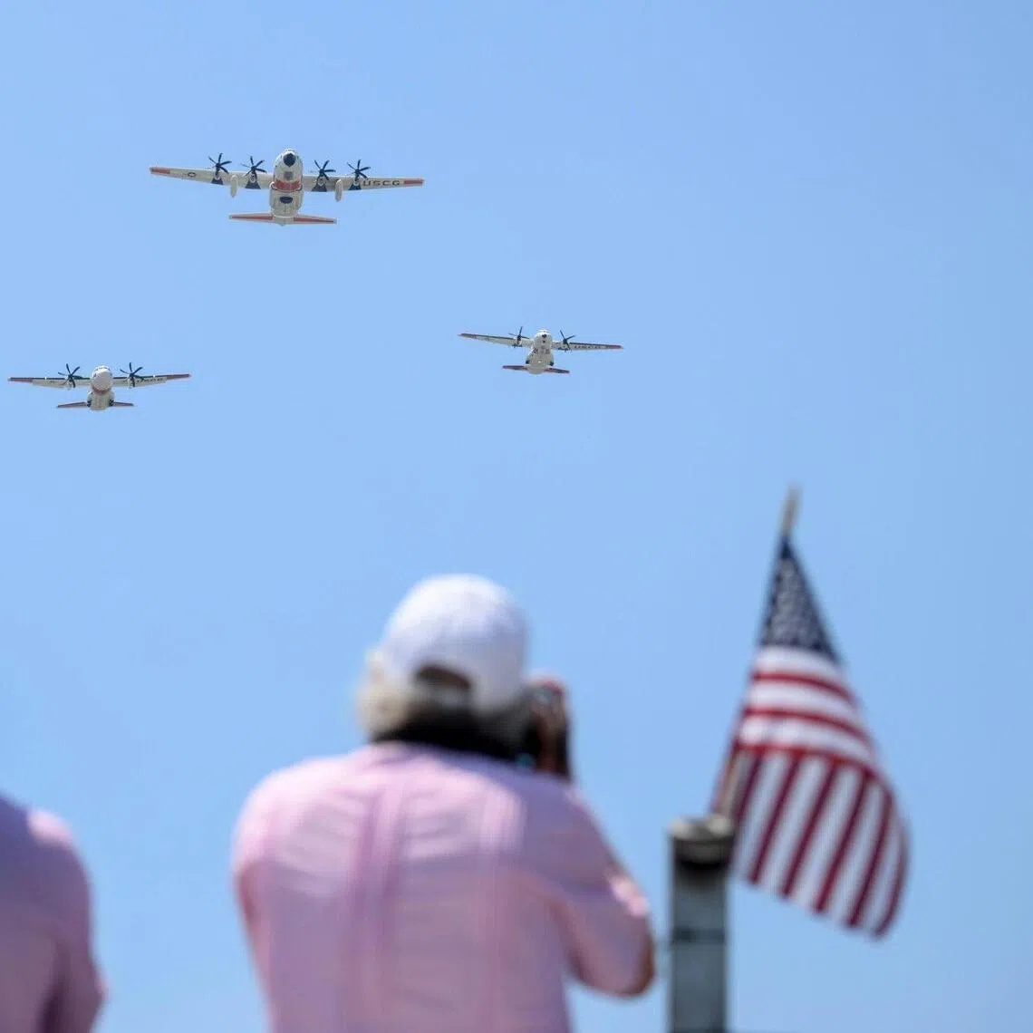 A US Coast Guard Fixed Wing flyover at the Great American State Fair on the National Mall in Washington, on July 4.