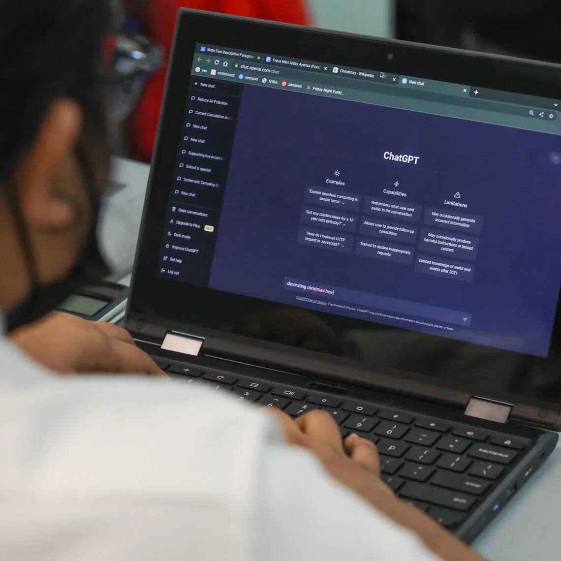 A Fuchun Secondary School student using ChatGPT during an English language lesson on April 6, 2023.