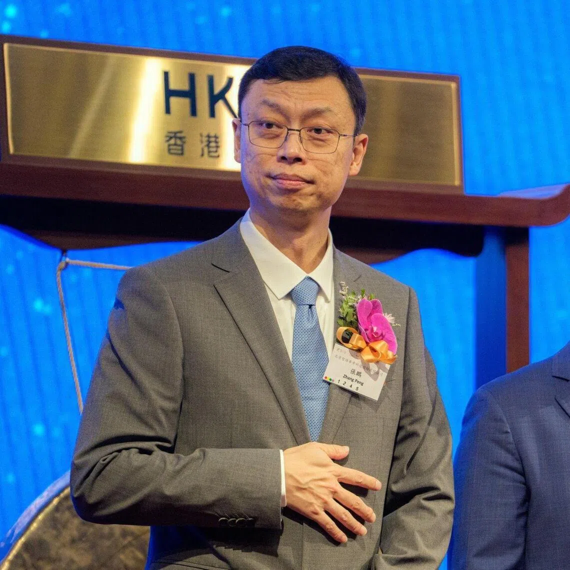 Zhipu CEO Zhang Peng and chairman Liu Debin at the company’s listing ceremony at the Hong Kong Stock Exchange on Jan. 8, 2026. 