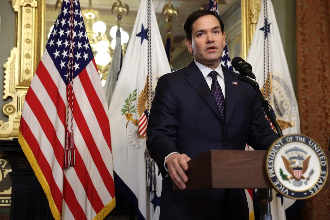 Newly confirmed US Secretary of State Marco Rubio speaking during his swearing-in ceremony on Jan 21.
