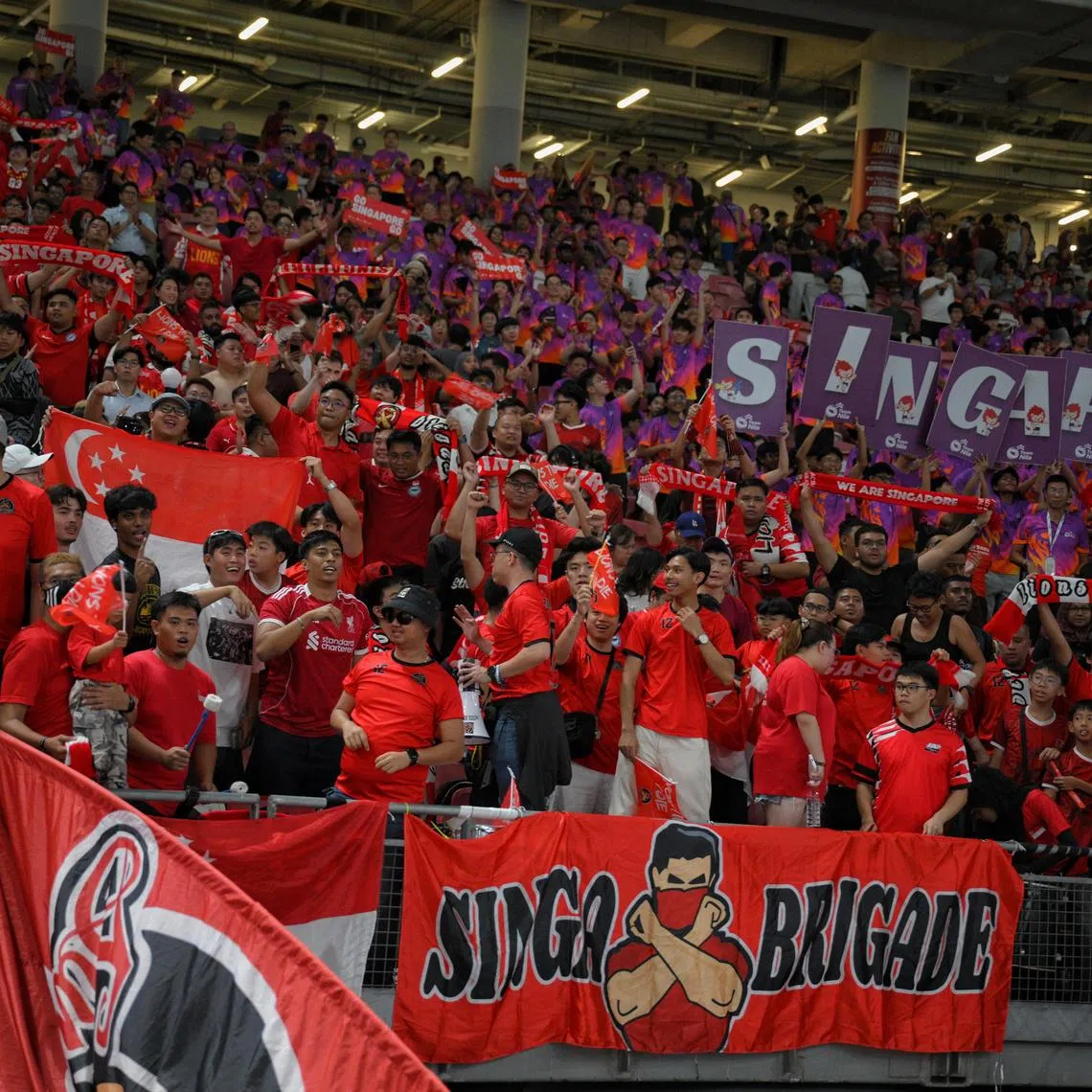 The home crowd during the AFC Asian Cup qualifier against Bangladesh at the National Stadium on March 31. The Lions beat Bangladesh 1-0 to close out their Asian Cup qualifying campaign unbeaten.