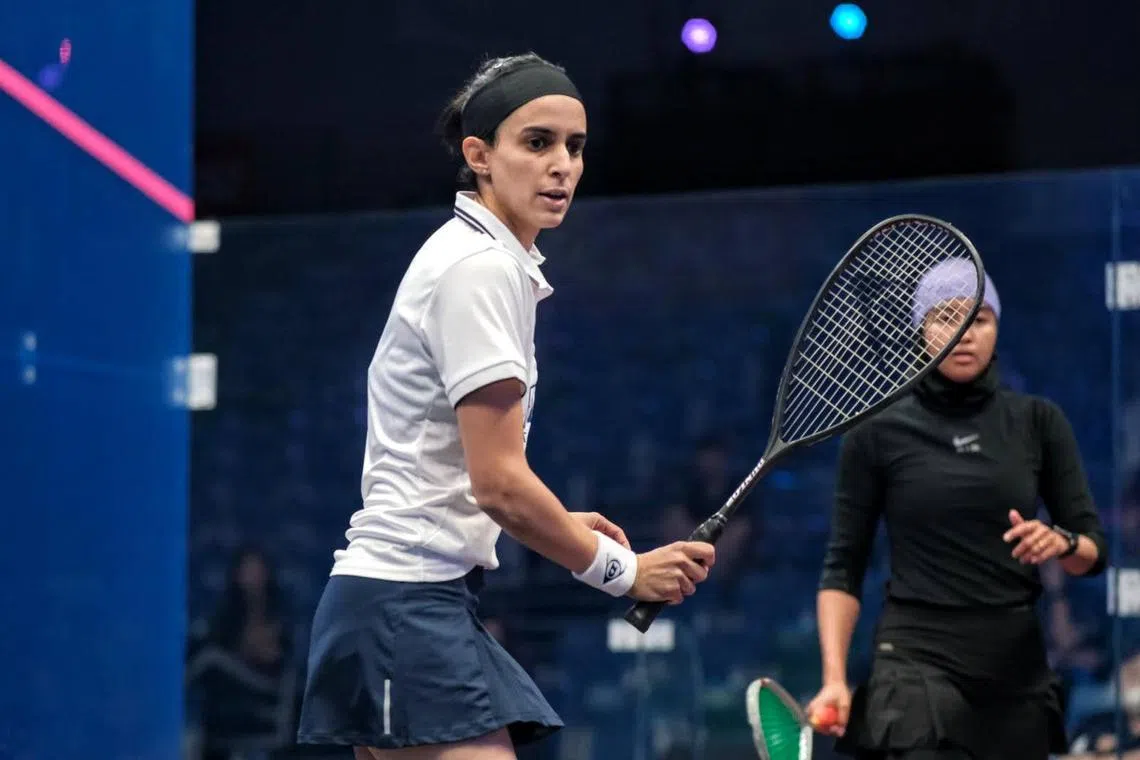 Nour El-Tayeb in action during the Marigold Singapore Squash Open.