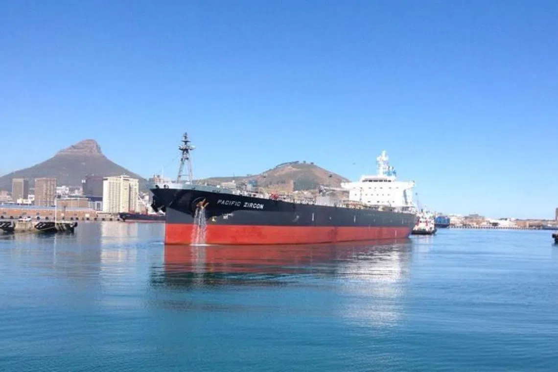 The Pacific Zircon, carrying diesel, was hit by a “projectile” roughly 240km from the Omani coast.