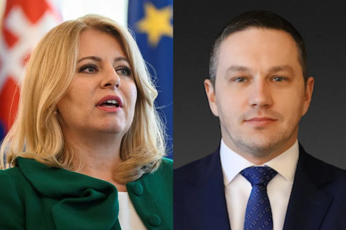 Slovakian President Zuzana Caputova (left) has fired counter-intelligence service chief Michal Alac on the advice of her government.