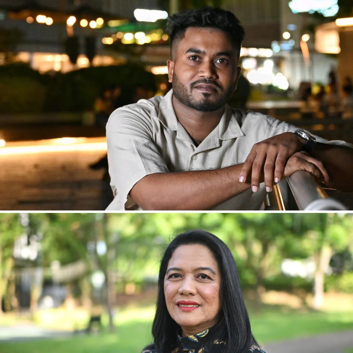 Migrant workers (clockwise from top left) Rayhan Md Abu, Senthil Selvarasu, Panchavarnam Porkodi and Leizle Menez.