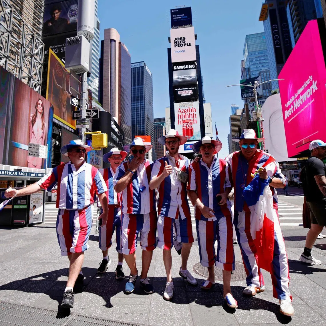France fans at New York's Times Square on June 16 ahead of World Cup match between Les Bleus and Senegal.